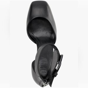 DKNY Briella Elegant Black Block Heel Closed Toe Sandals w/ Ankle Strap
